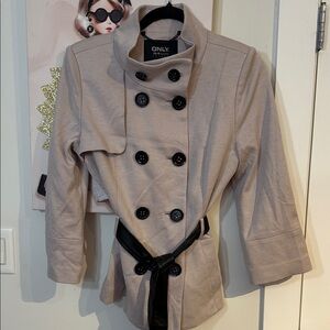 ONLY Women's Grey Trench Coat with Black Accents